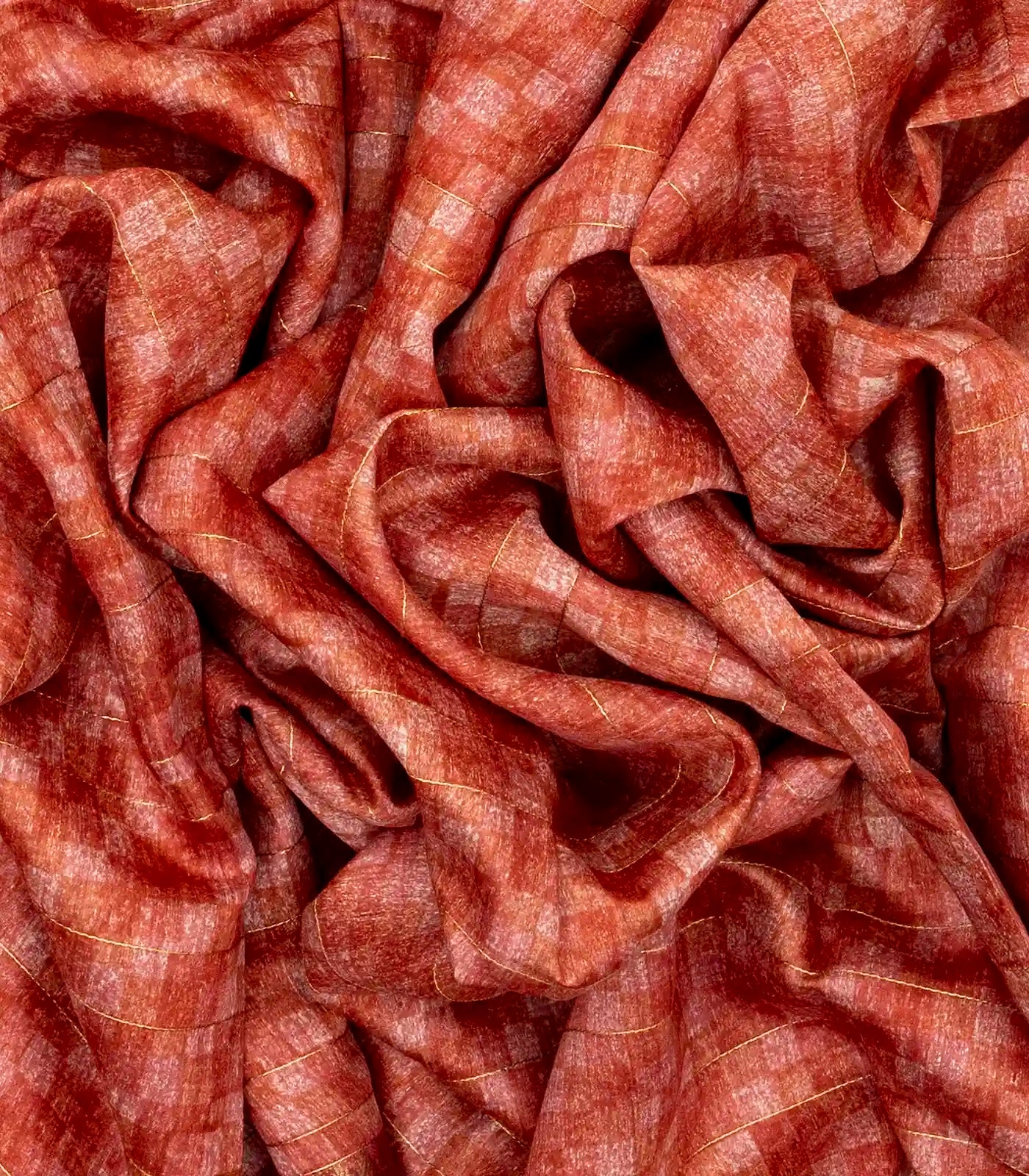 Red Handloom Tussar Silk Saree Printed With Check Motifs