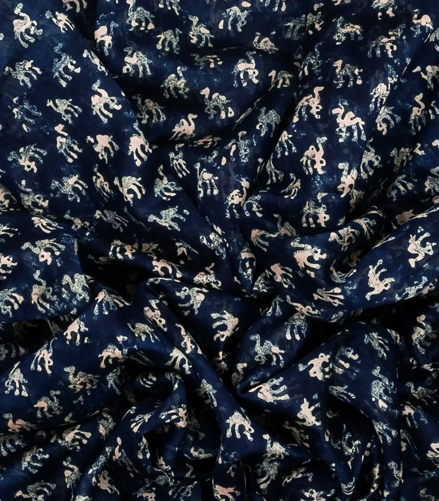 Indigo Woven Chanderi Cotton Saree With Printed Camel Motifs