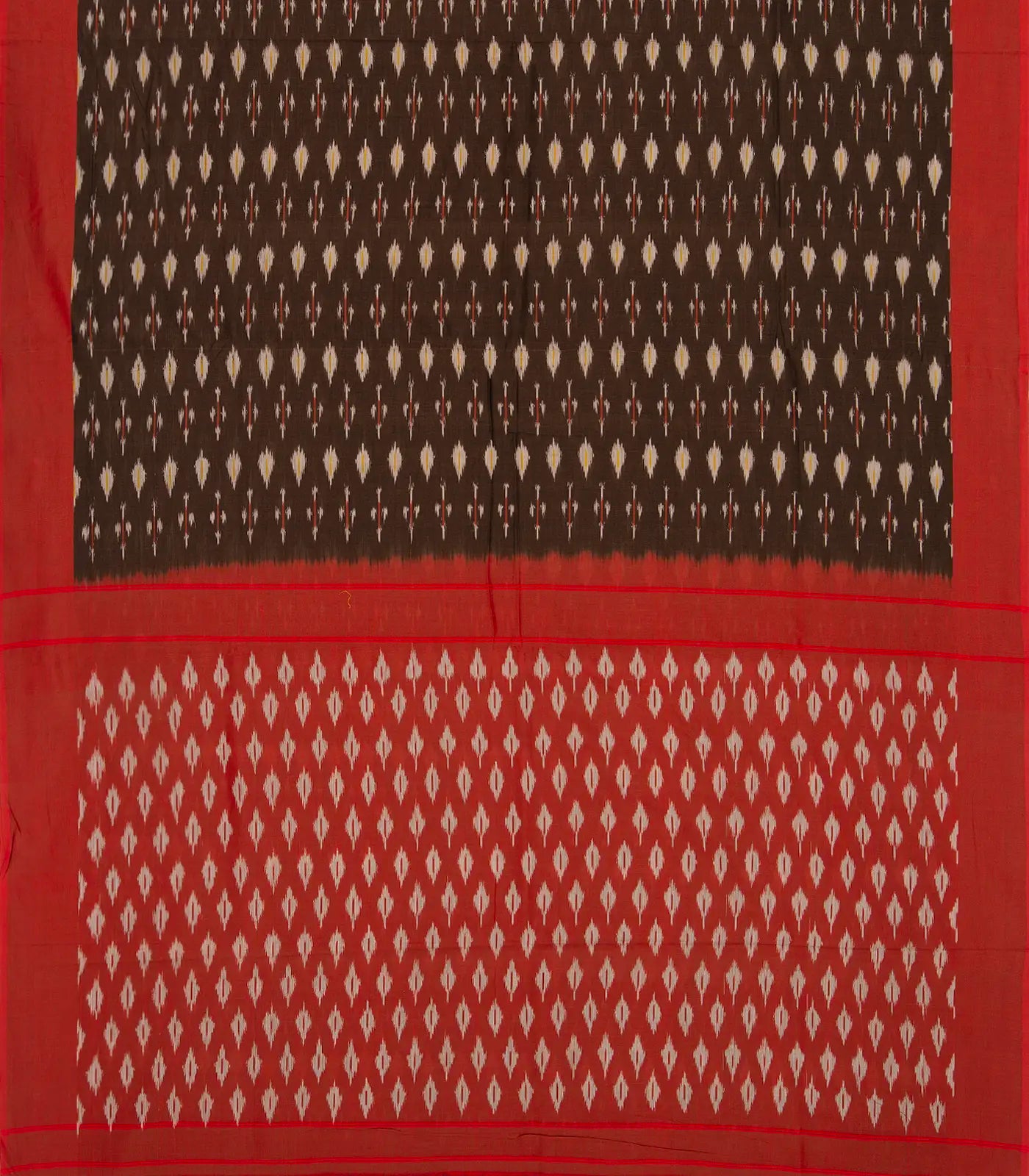 Dark Brown Woven Orissa Cotton Saree With Tie & Dye Motifs