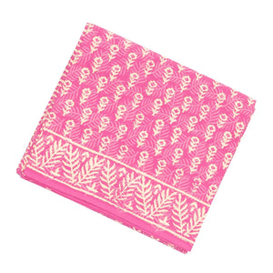BubbleGum Pink Woven Jaipur Cotton Saree Printed With Cream Floral Motifs