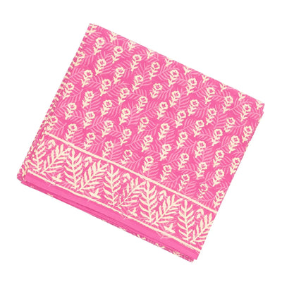 BubbleGum Pink Woven Jaipur Cotton Saree Printed With Cream Floral Motifs