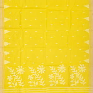 Lemon Yellow Bengal Cotton Saree With Diamond Motifs
