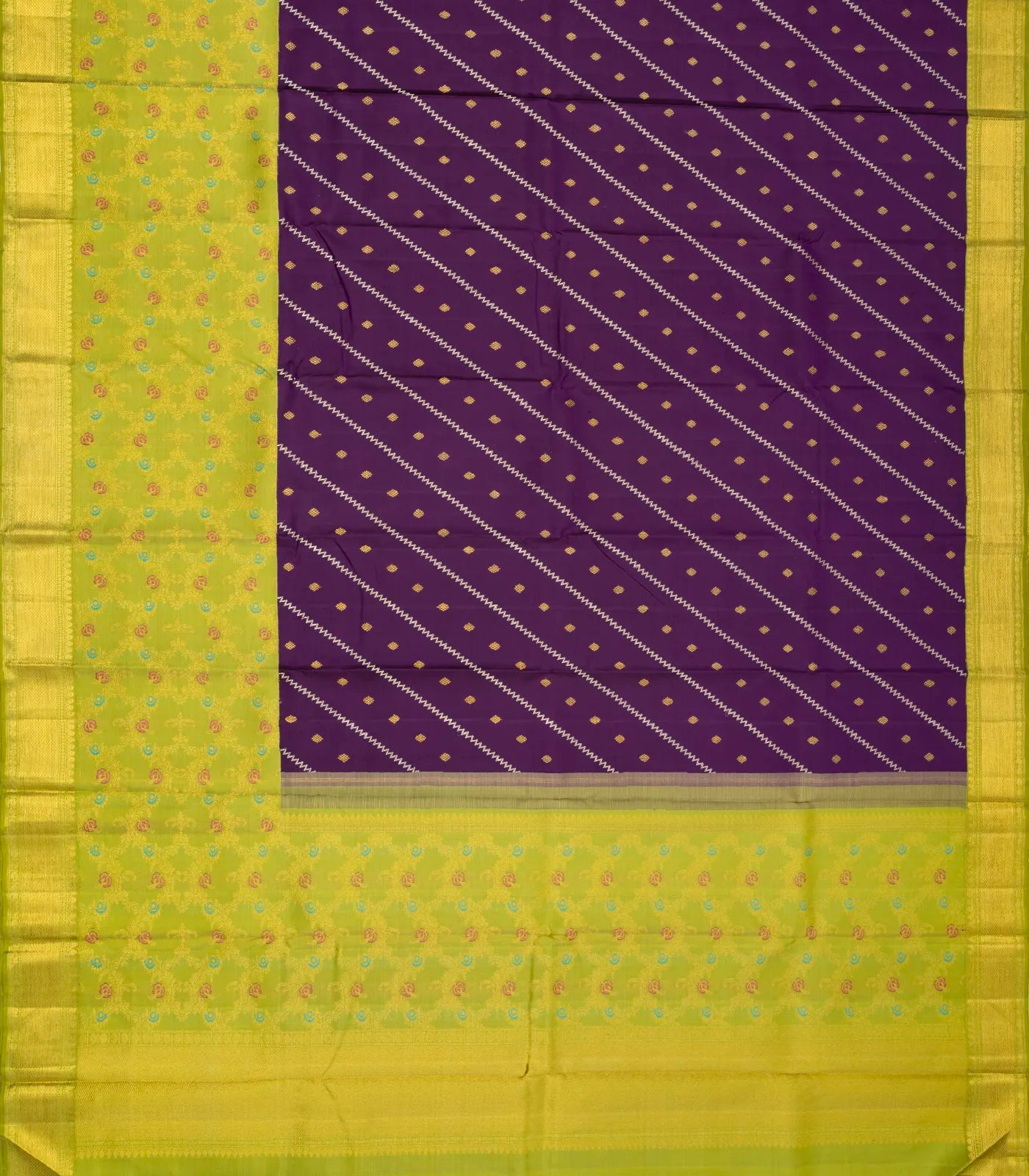 Magenta Handloom Kanchipuram Korvai Silk Saree With Meena Border