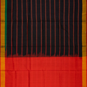 Black Handloom Uppada Silk Saree With Red Stripes & Pallu