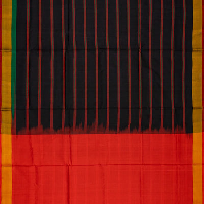 Black Handloom Uppada Silk Saree With Red Stripes & Pallu