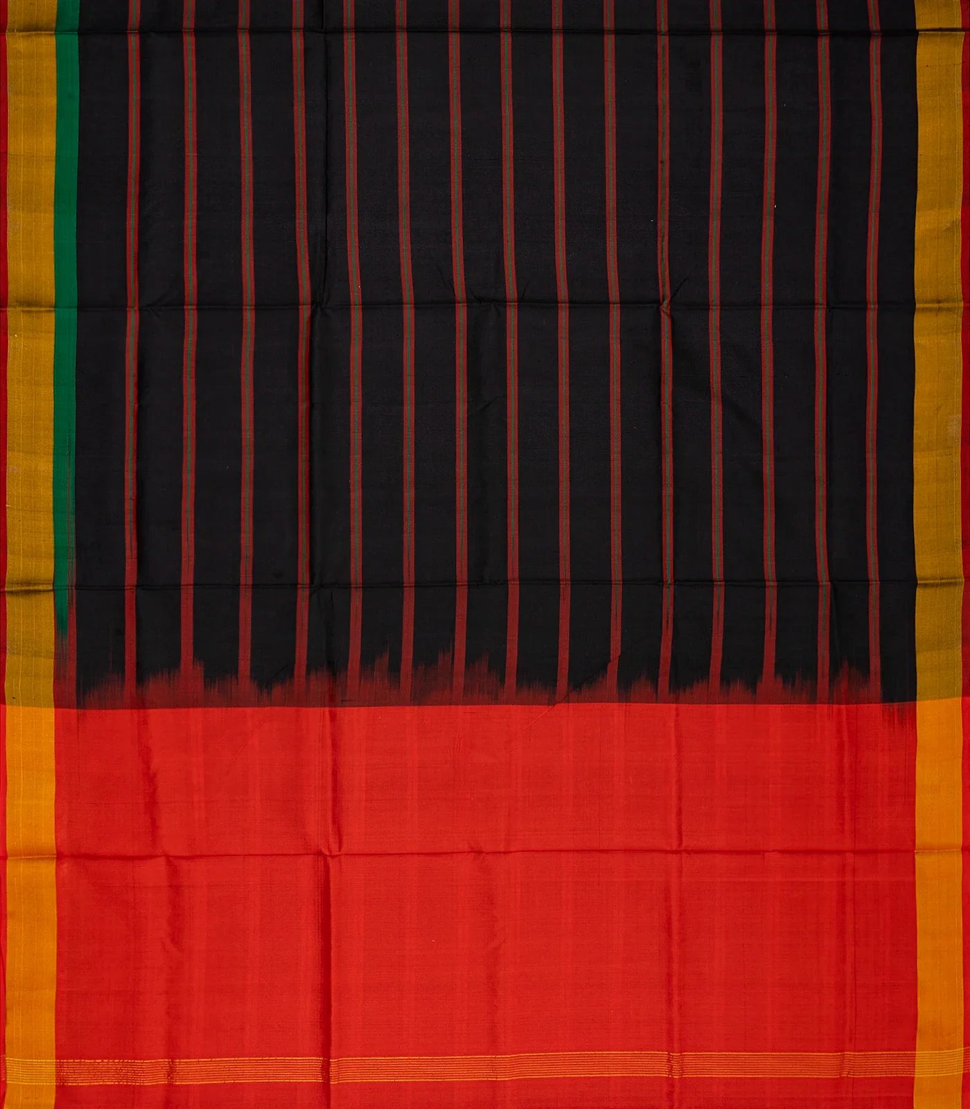 Black Handloom Uppada Silk Saree With Red Stripes & Pallu