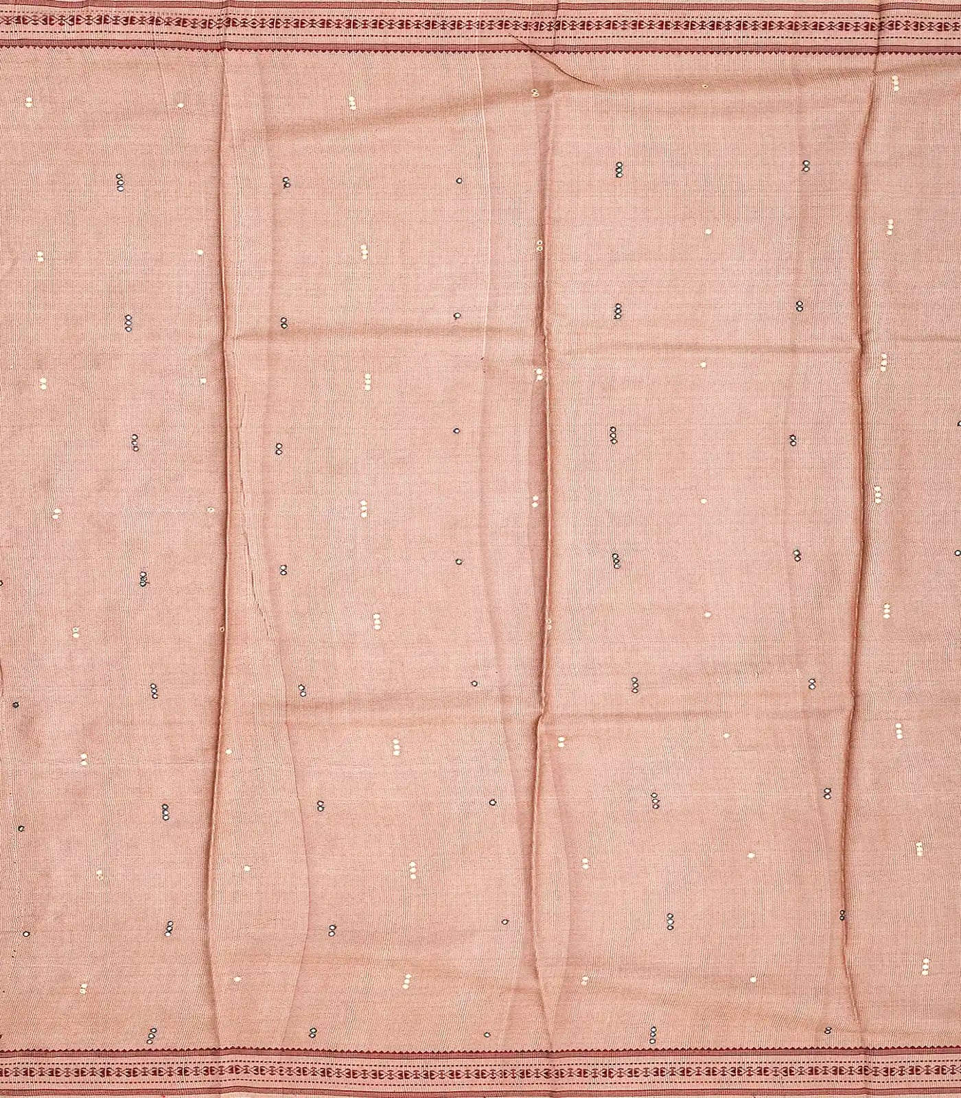 Light Peach Handwoven Printed Tussar Silk Saree With Floral Motifs-Light Peach