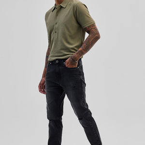 Black Distressed Slim Fit Jeans