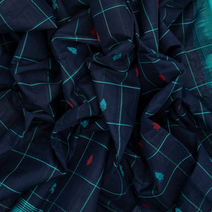 Dark Blue Handloom Rasipuram Cotton Saree With Checks & Buttas