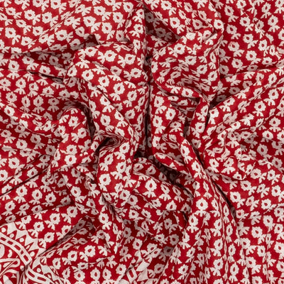 Red Woven Jaipur Cotton Saree Printed And White Floral Motifs