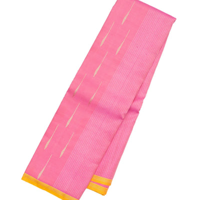 Bubblegum Pink Handloom Kanchipuram Silk Saree With Stripes & Buttas