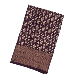 Maroon Woven Chanderi Printed Cotton Saree With zari Border