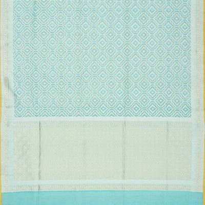 Turquoise Handwoven Banarasi Silk Cotton Saree With Floral Motifs