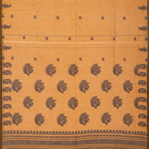 Sandal Woven Bengal Cotton Saree With Floral Motifs