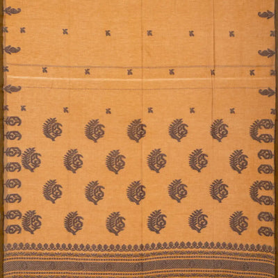 Sandal Woven Bengal Cotton Saree With Floral Motifs