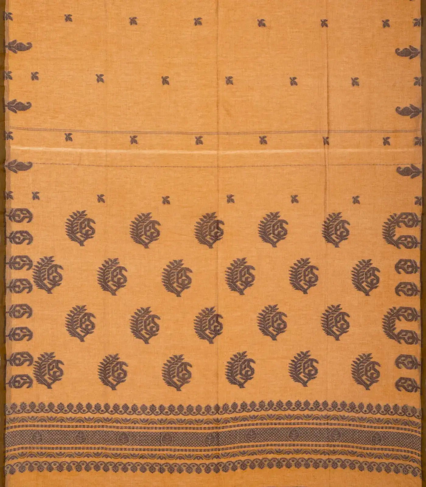 Sandal Woven Bengal Cotton Saree With Floral Motifs