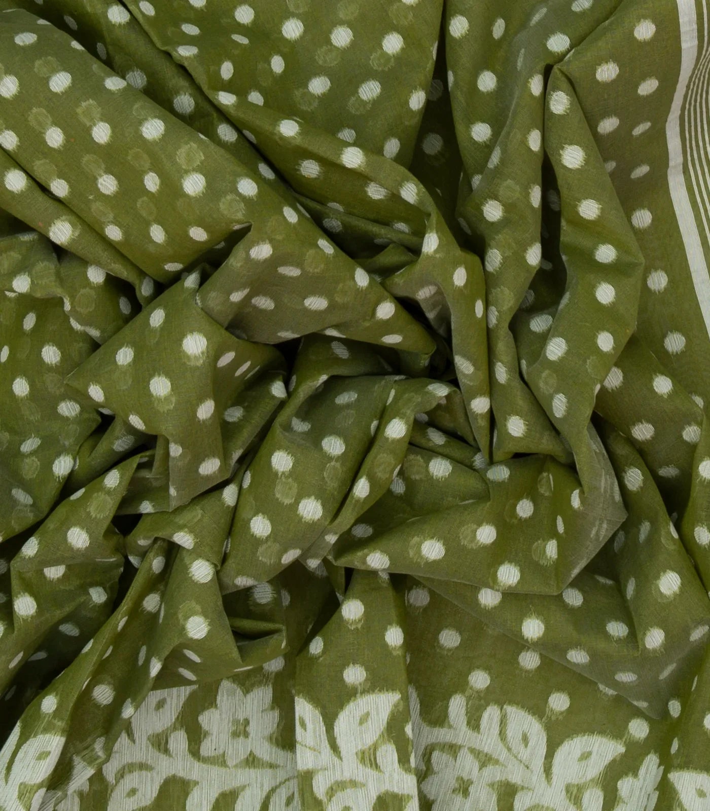 Cardamom Green Bengal Cotton Saree With Coin Motifs