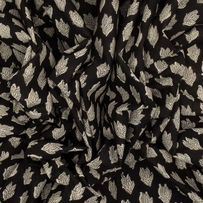 Black Woven Jaipur Cotton Saree With Taupe Printed Floral Motifs