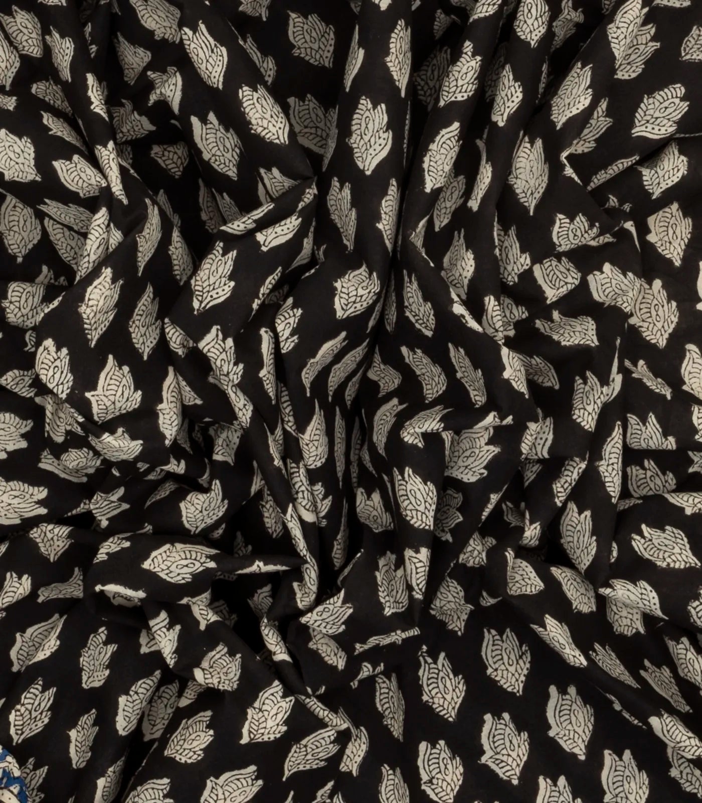 Black Woven Jaipur Cotton Saree With Taupe Printed Floral Motifs