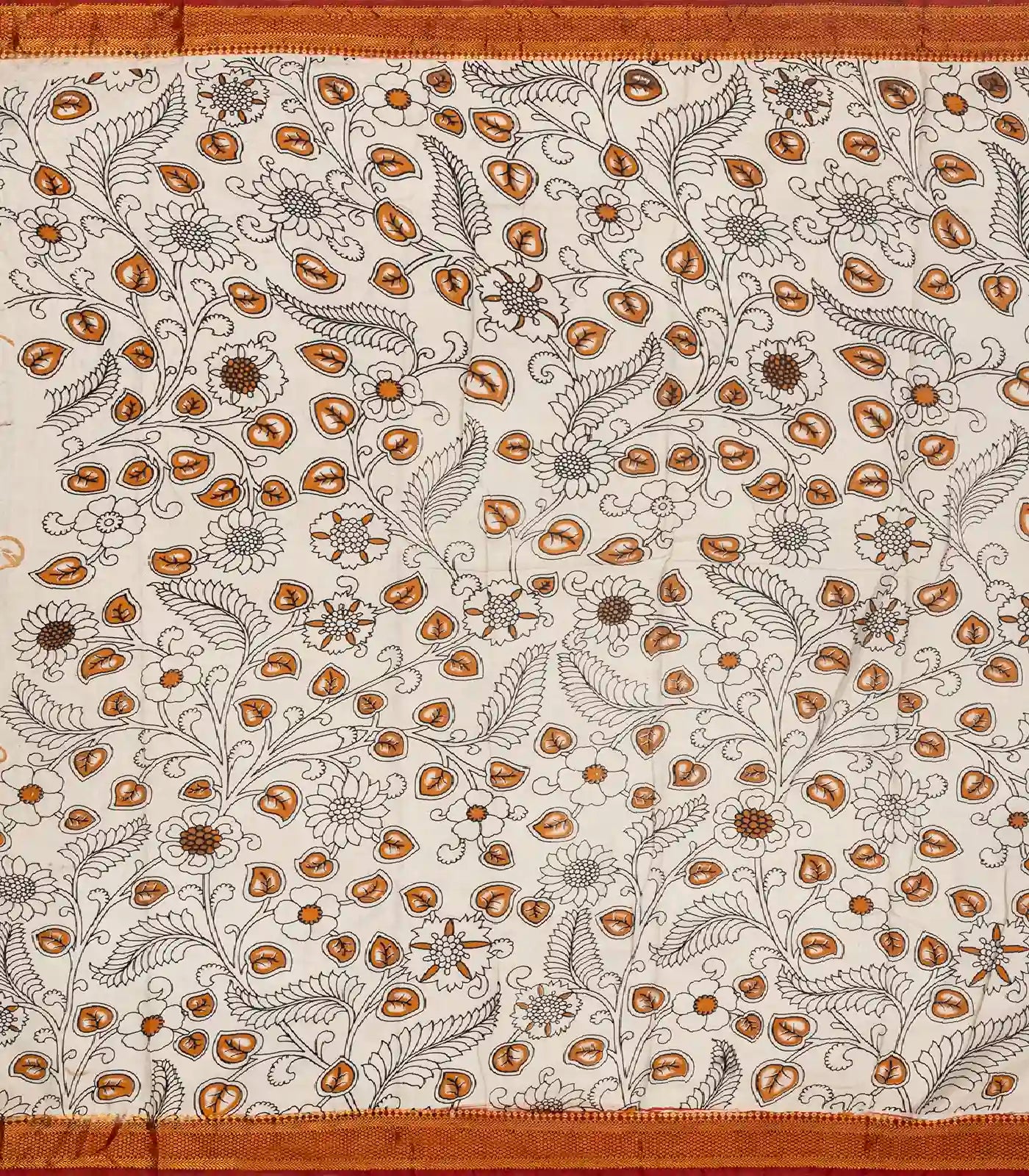 Black Woven Kalamkari Printed Cotton Saree With Peacock Motifs