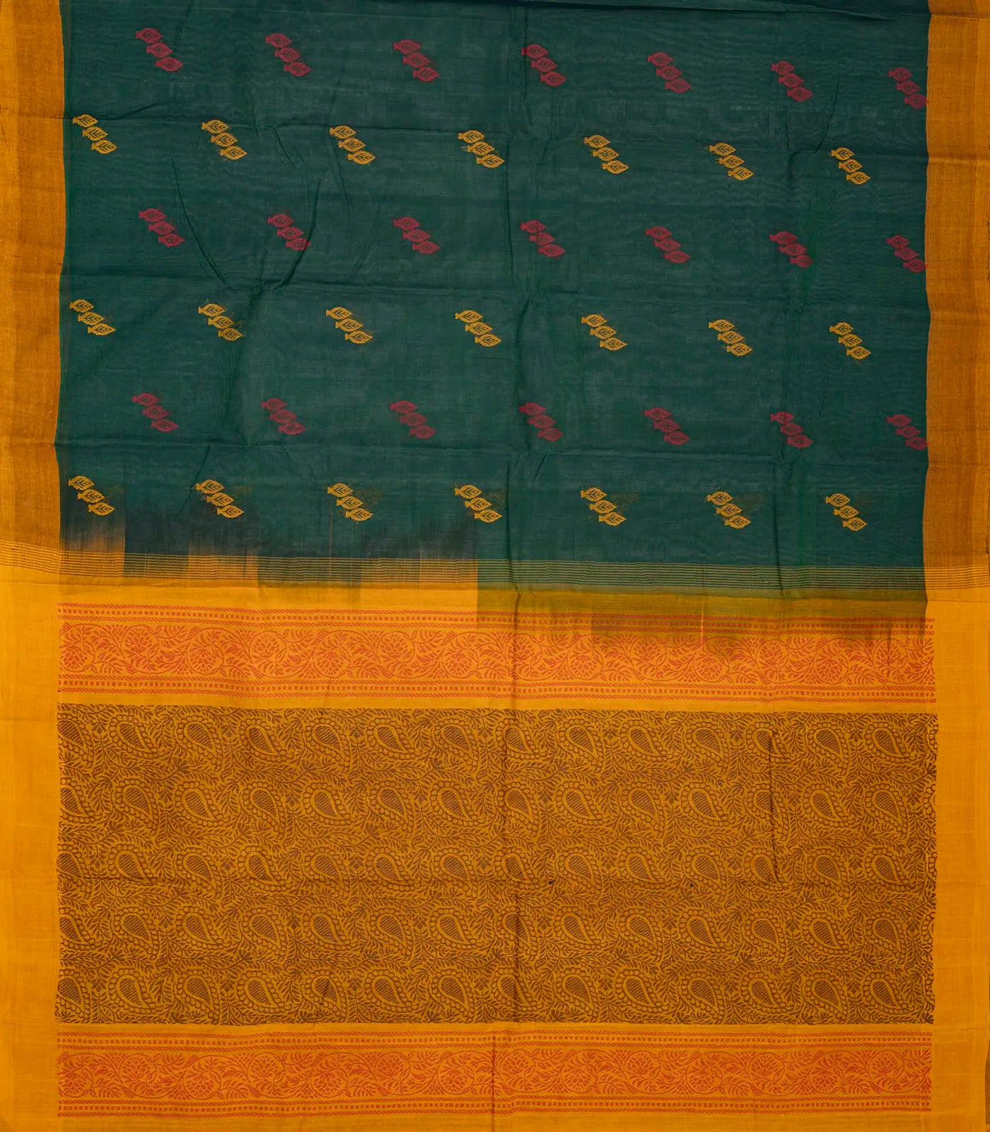 Teal Handloom Rasipuram Cotton Saree With Floral Buttas