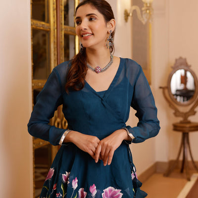 Kaasni Handpainted Organza Sharara Set
