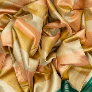 Multi Colour Handloom Kanchipuram Korvai Silk Saree With Stripes