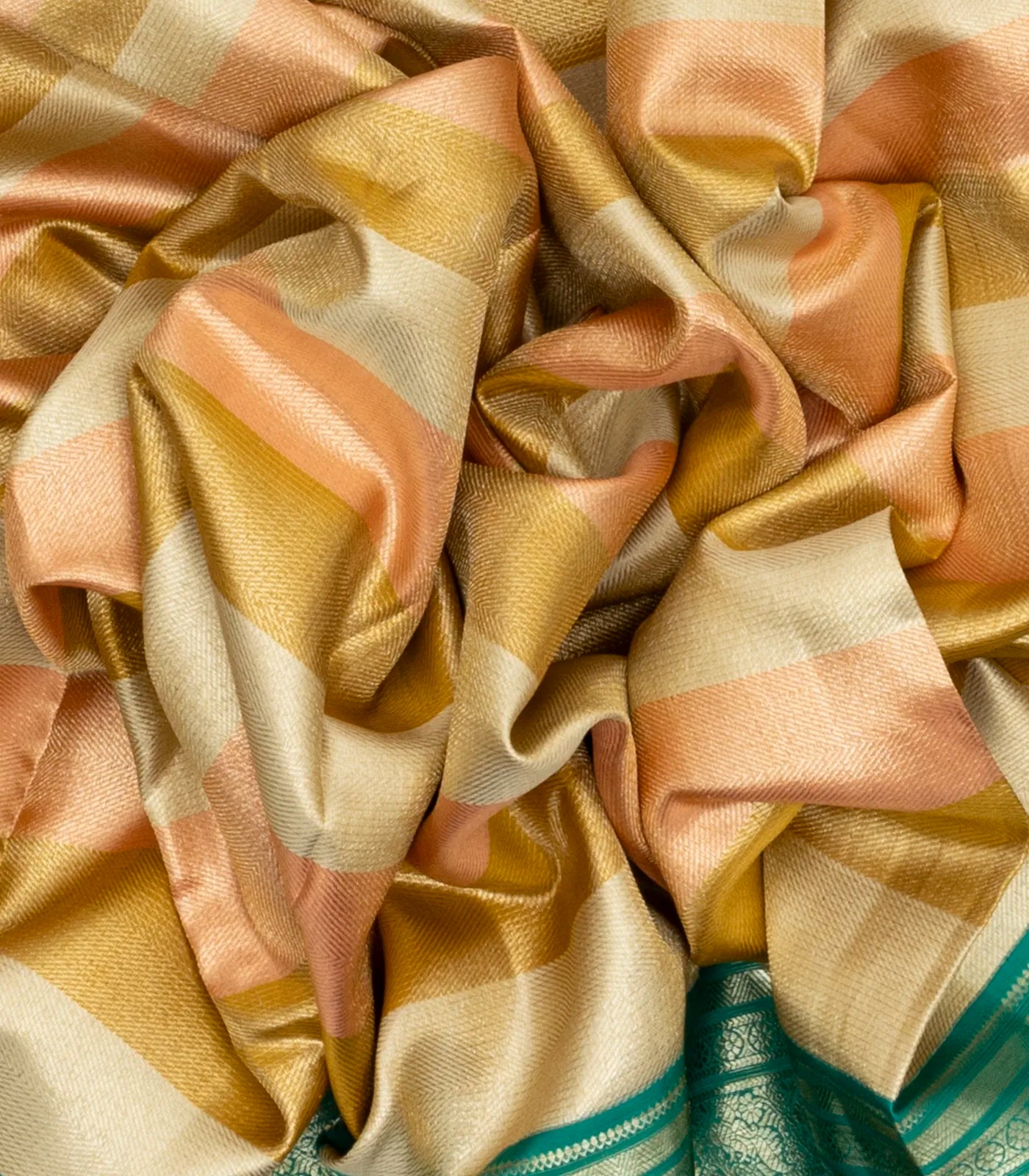 Multi Colour Handloom Kanchipuram Korvai Silk Saree With Stripes