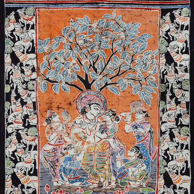 Blue Handloom Printed Silk Saree With Printed Lord Krishna Motifs