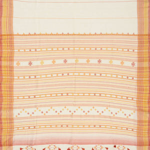 Off White Handloom Bhujodi Cotton Saree With Red Stripes