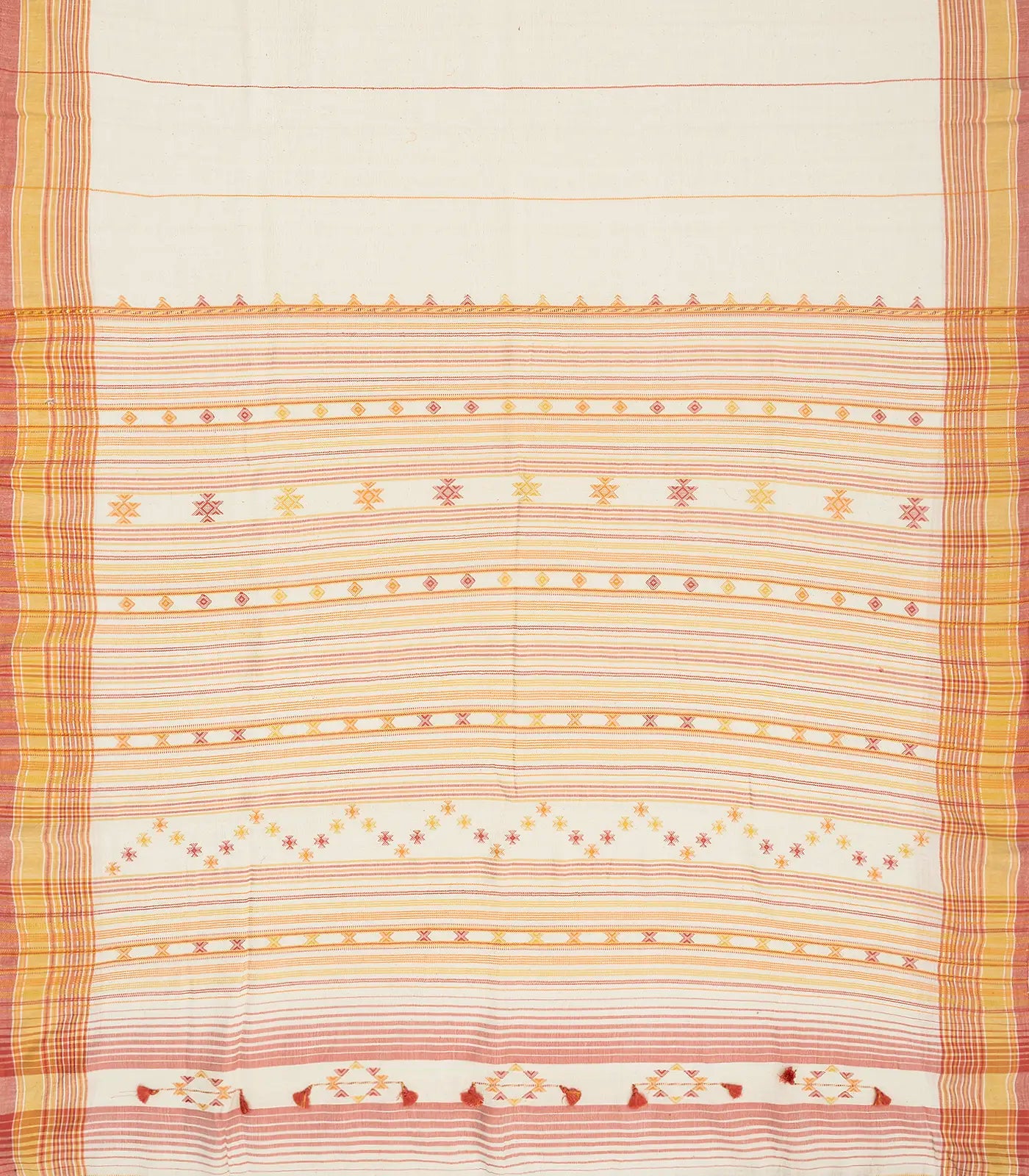 Off White Handloom Bhujodi Cotton Saree With Red Stripes