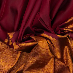 Maroon Handloom Kanchipuram Silk Saree With Temple Motif Border