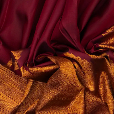 Maroon Handloom Kanchipuram Silk Saree With Temple Motif Border