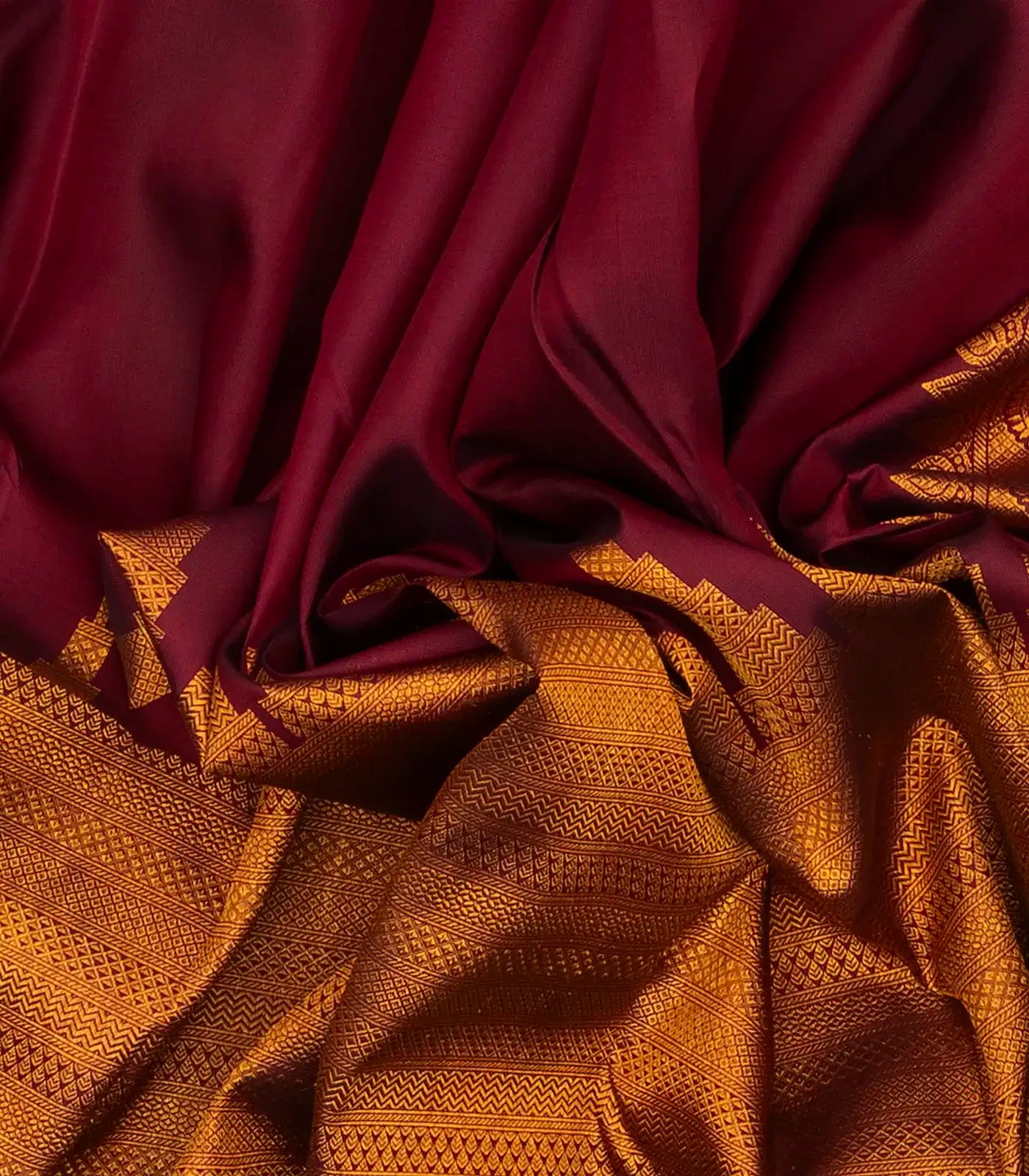 Maroon Handloom Kanchipuram Silk Saree With Temple Motif Border
