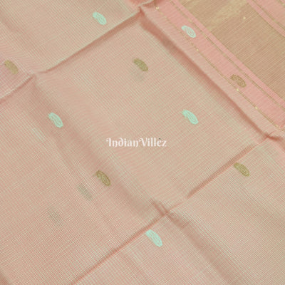 Peach Pure Silk Cotton Maheshwari Saree with Zari Border