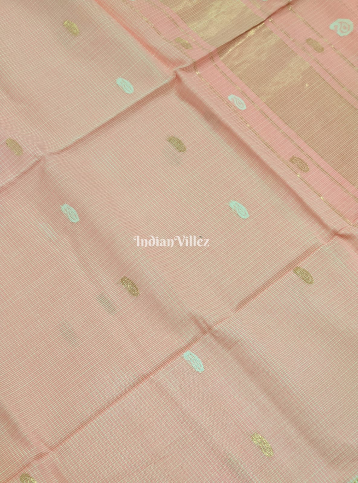 Peach Pure Silk Cotton Maheshwari Saree with Zari Border