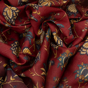 Rust Handwoven Tussar Printed Silk Saree With Floral Vine Motifs-Rust