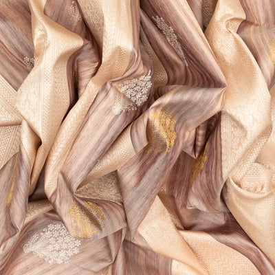 Cream Handloom Kanchipuram Silk Saree With Floral Motifs & Stripes