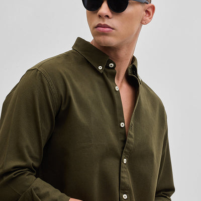Olive Solid Twill Shirt