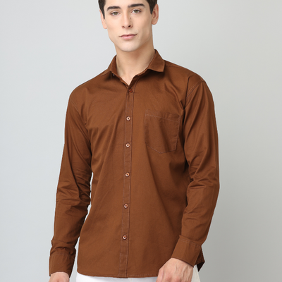 Frankshirt Men Brown Solid Tailored Fit Cotton Casual Shirt