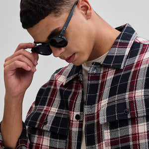 Black Double Pocket Flannel Overshirt