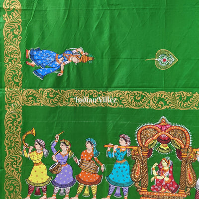 Dark Green Doli Barat & Marriage Theme Hand-Painted Pattachitra Saree (PRE ORDER)