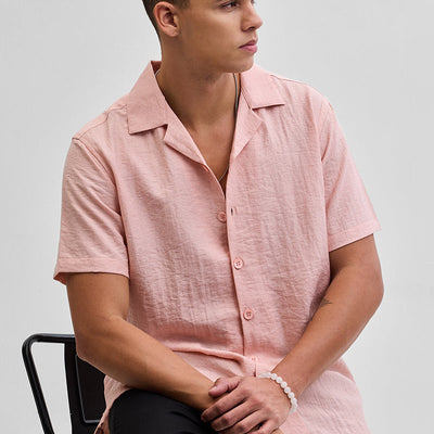 Peach Box Fit Linen Blend Shirt