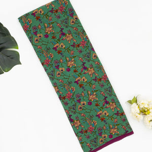 Sea Green Woven Digital Printed Crepe Silk Saree With Floral Motifs