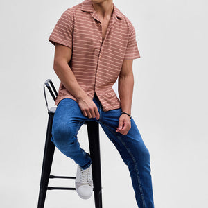Peach Textured Stripes Shirt