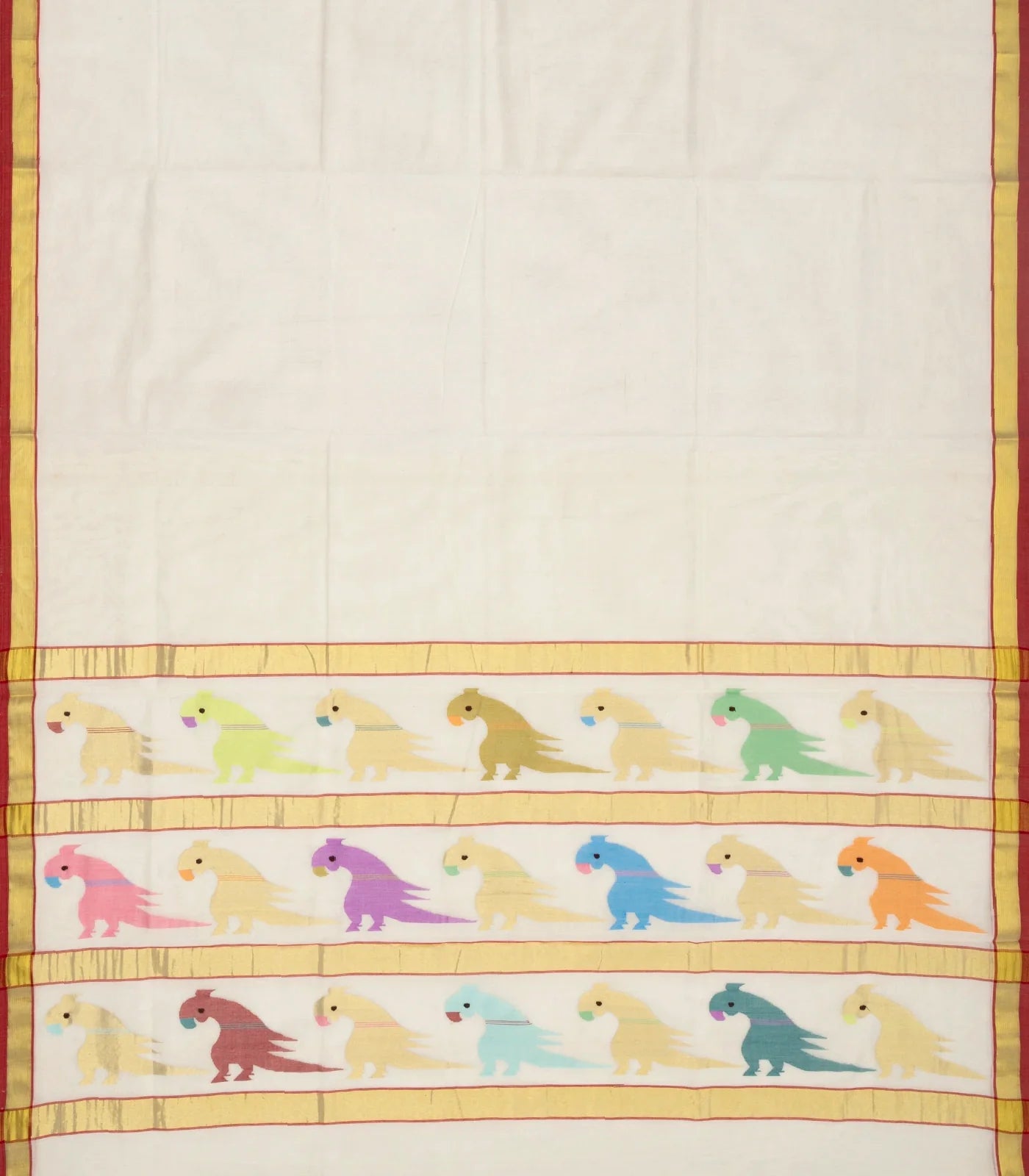 Off White Handloom Venkatagiri Cotton Saree With Jamdani Parrot Meenakari Motifs