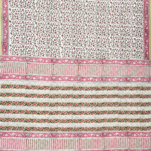White Woven Jaipur Cotton Saree With Pink Printed Floral Motifs