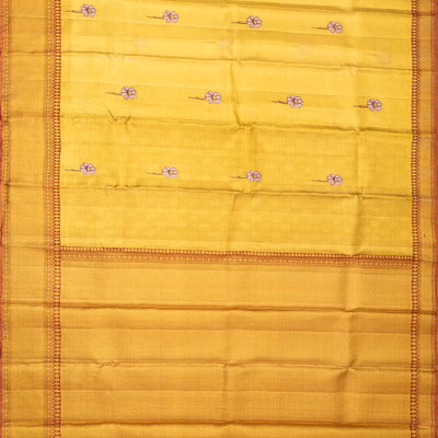 Gold Handloom Kanchipuram Tissue Silk Saree With Floral Buttas