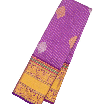 Lavender Handloom Kanchipuram Silk Saree With Stripes & Buttas