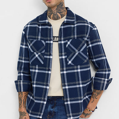 Navy Checks Relaxed Fit Overshirt